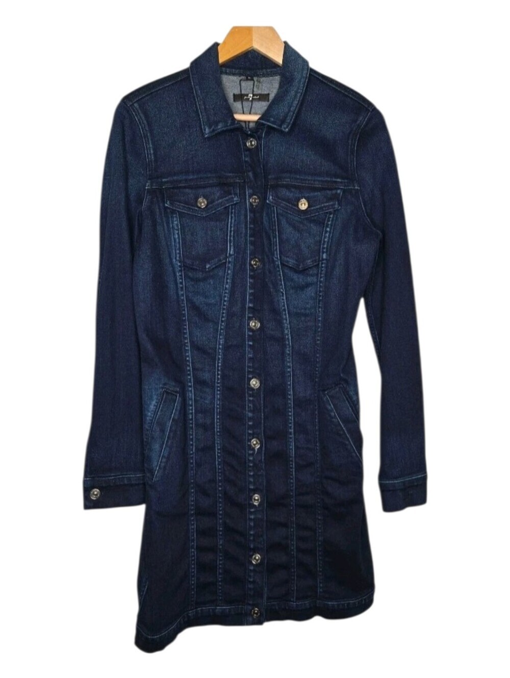 7 For All Mankind Womens Dark Wash Western Rodeo Trucker Denim Jean Dress Large - Picture 2 of 15